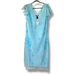 Studio 1940 Midi Dress Size 16 fairy Cottagecore Y2K Ruffle Aqua Blue Floral NWT